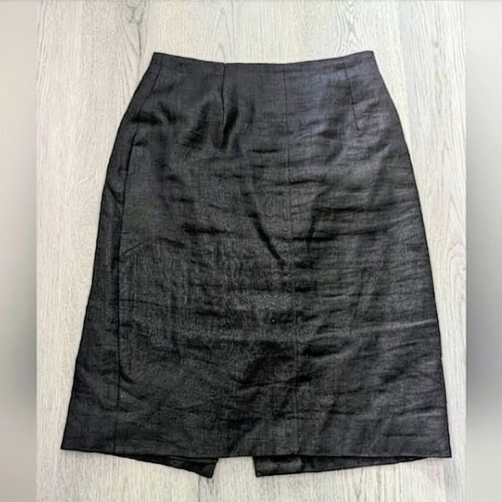Vintage Black Linen Pencil Skirt High Waist Corporate Goth Dark Academia US 10